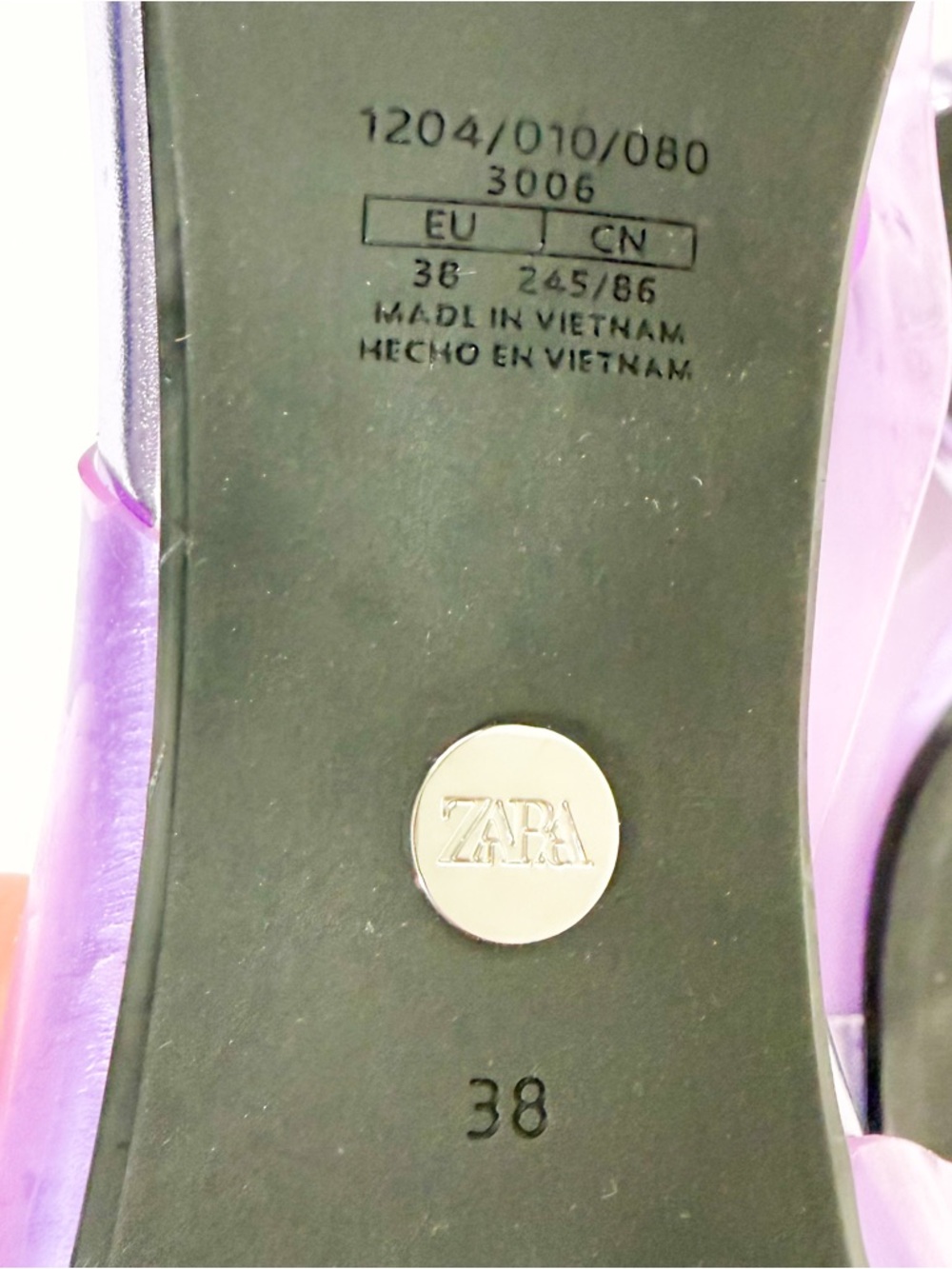 ZARA Purple Clear Slingback Heels Metallic Pointed Toe Stiletto Size 38 - Picture 7 of 8